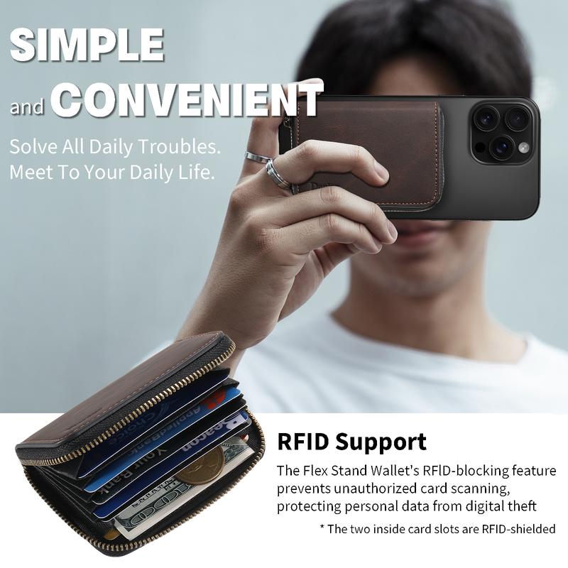 Denior |  RFID-Blocking Zipper Wallet with Multiple Card Slots | Faux Leather | Strong Magnetic Attachment to Phone | Secure ID & Credit Card Holder | Sleek Brown Design | Perfect Gift for Men on Valentine's, Father's Day & More, Card Holder Wallet