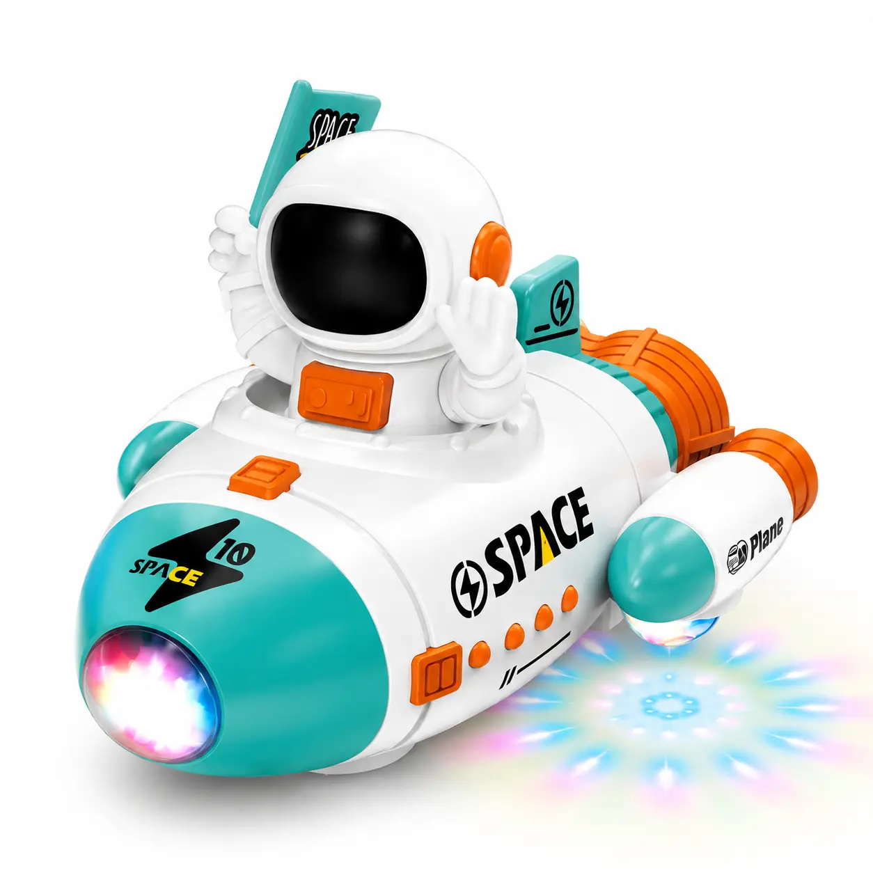 Kids Rocket Toy with LED Lights & Music – 360° Rotating Moving Astronaut Spaceship | Interactive Educational ABS Space Toy for Toddlers Boys & Girls Age 3+