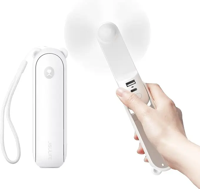 JISULIFE Handheld Mini Rechargeable Cordless Fan, 4500 mAh Powerbank, 46H Max Runtime, Portable Folding USB-Powered 3-Speed Personal Fan, Festival Gift for Adults, Mini Fan