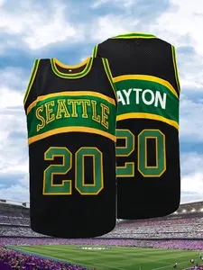 Men's #20 Gradient Embroidered Basketball Jersey, V Neck Pullover Vest, Casual Loose Fit, All Seasons Wear, Outdoor Sports & Daily Wear