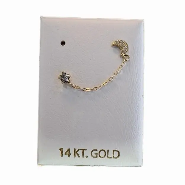 14K Gold Moon & Star Earring with Delicate Chain and Sparkling Star Detail for Elegant Everyday Wear