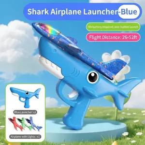 Blue Shark Plane Launcher Toy, Foam Glider Catapult Toy (Suitable for Boys and Girls), Outdoor Flying Toy, Perfect Birthday Gift for Boys and Girls Aged 4–12