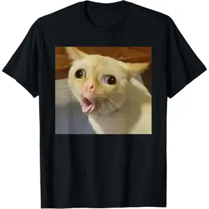 100% CottonCat Gagging Meme Funny Kitty Coughing Cat Top Iconic Meme Men Women T-Shirt