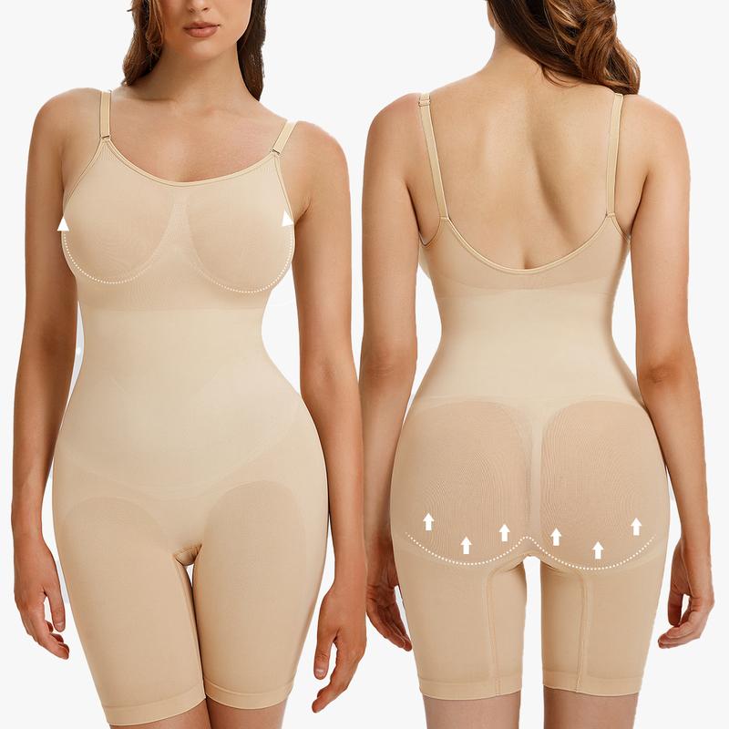 Nebility Women's Seamless V-Neck Bodysuit - Full Body Stretchy Shapewear, High Waist Shaping, Comfortable Breathable Fabric, Basic Black (Fitted) Minimalist Womenswear Black(Fitted)