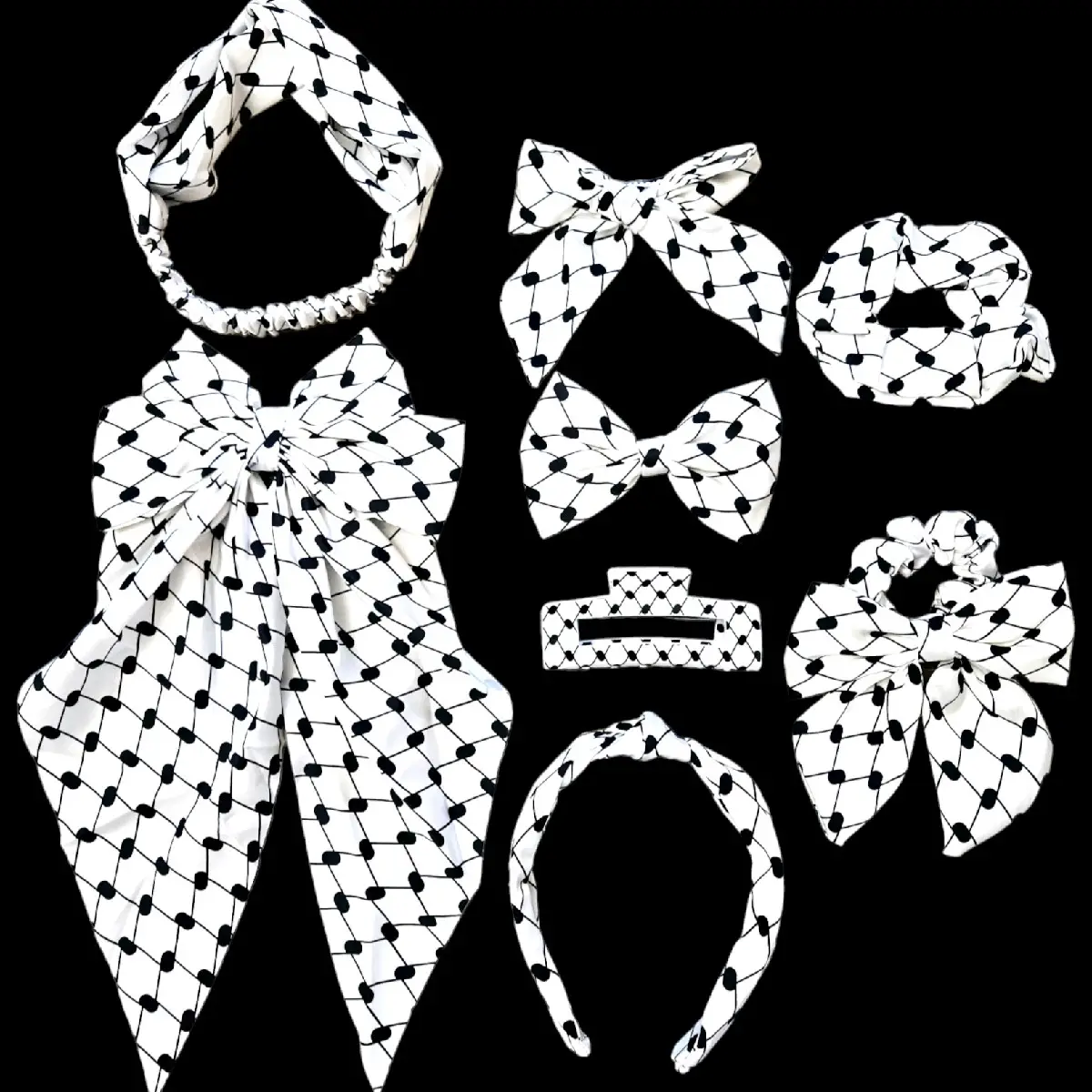 Keffiyeh Hatta Hair Accessories - Scrunchie Bow Headband Bonnet Long Bows