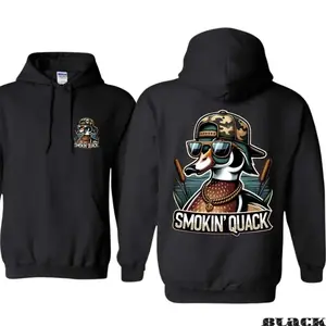 Smokin’ Quack Hoodie – Duck with Swag and Gold Chain in Hip-Hop Style – Ideal for Hunters with Humor – Funny Country Streetwear Apparel Made In The USA	