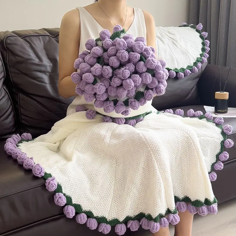 Finished everlasting rose shawl blanket, home decoration air conditioning nap blanket, valentine's day gift decoration florals leisure blanket