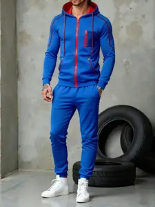 Men's Sporty Hoodie Set with Drawstring Design, Thick Kint Fabric Jogger Pants, Winter Fashion Casual Wear for Young Men, Streetwear Tracksuit