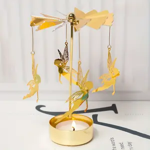 Fairy Candle Spinner, 1pc Golden Metal Rotating Carousel, Angel Chimes Candlestick Holder, Tabletop Candle Tealight Decor with Romance Theme for Christmas, Halloween, Thanksgiving Ornaments