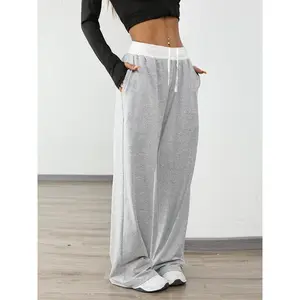 Women’s colorblock jogger pants with a drawstring waist, sporty pocket design, wide-leg trousers for everyday wear, ladies’ sportswear for all seasons yoga joggers, workout clothes