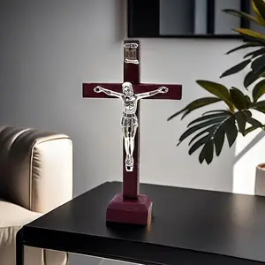 Wooden Jesus Christ Statue 2.36x4.13 Inches, Religious Home Decor, Durable Wooden Base, No Power Needed, Indoor Desktop Placement