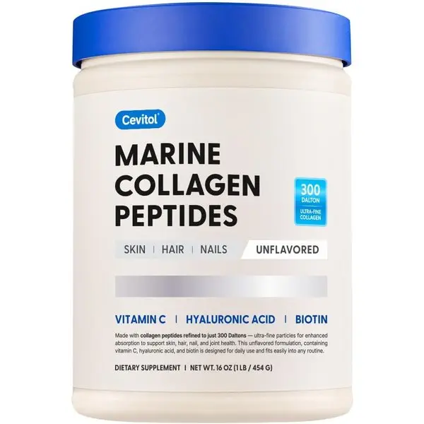 Marine Collagen Peptides Powder with Hyaluronic Acid Biotin Vitamin C Unflavored 16 oz