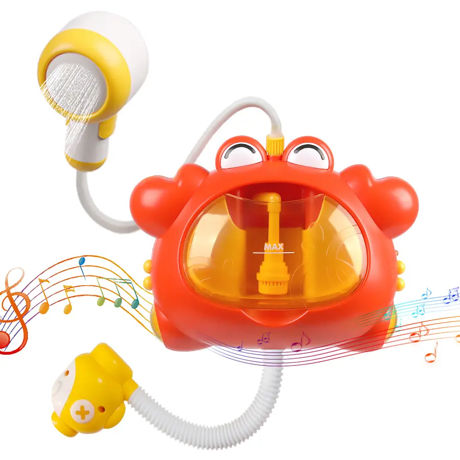 Crab-Themed Unisex Infant Sensory Bath Toy Set, Wall-Mounting Suction Cup Bathtub Shower Head, Rubber Duck Assortment, Bubble Maker for Indoor/Outdoor Summer Water Play (Cartoon Animal Design)