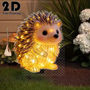 2D flat LED hedgehog garden ground spike. Outdoor decor for courtyards, lawns, flower beds, bonsai. Holiday decoration & ideal gift for friends