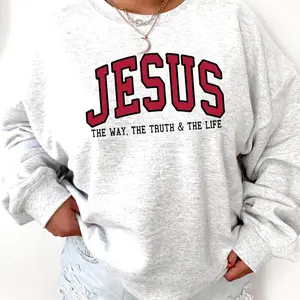 Women's Christian Graphic Crewneck Sweatshirt - Jesus Faith, Love Like Jesus Pray, Comfy Warm Light Polyester Garment, Street Style Lady Tee