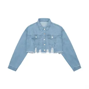 ISI Doerz Women's Crop Raw Hem Denim Jacket