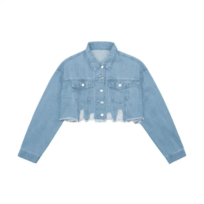 ISI Doerz Women's Crop Raw Hem Denim Jacket
