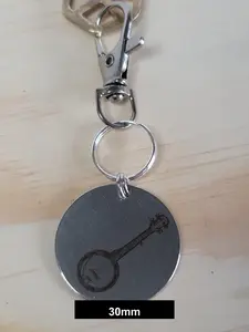Engraved Banjo Fob Keychain, Fashion Costume Jewelry Accessory