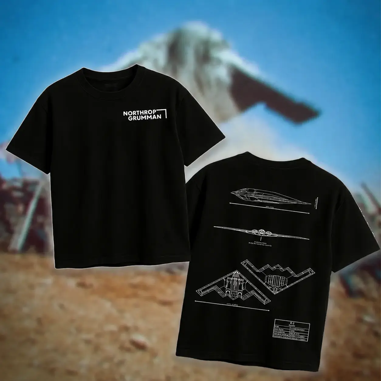 B2 Spirit Blueprint T-Shirt/Hoodie Vintage Northrop Grumman Stealth Bomber Graphic Tee Military Enthusiast Streetwear Clothing Gift for Men Breathable Printing