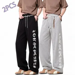 Men's Casual Sporty Long Pants, Loose Fit Elastic Cuff, Fashionable Print, Lightweight Fabric, Perfect for Daily Wear