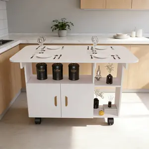 OPUL Modern Movable Folding Dining Table for Small Spaces, Rectangle Drop Leaf Dining Table with Wheels Kitchen Table with Drawer, Multifunction Expandable Table for Dining, Living Room, Farmhouse, RV, Space Saving, White