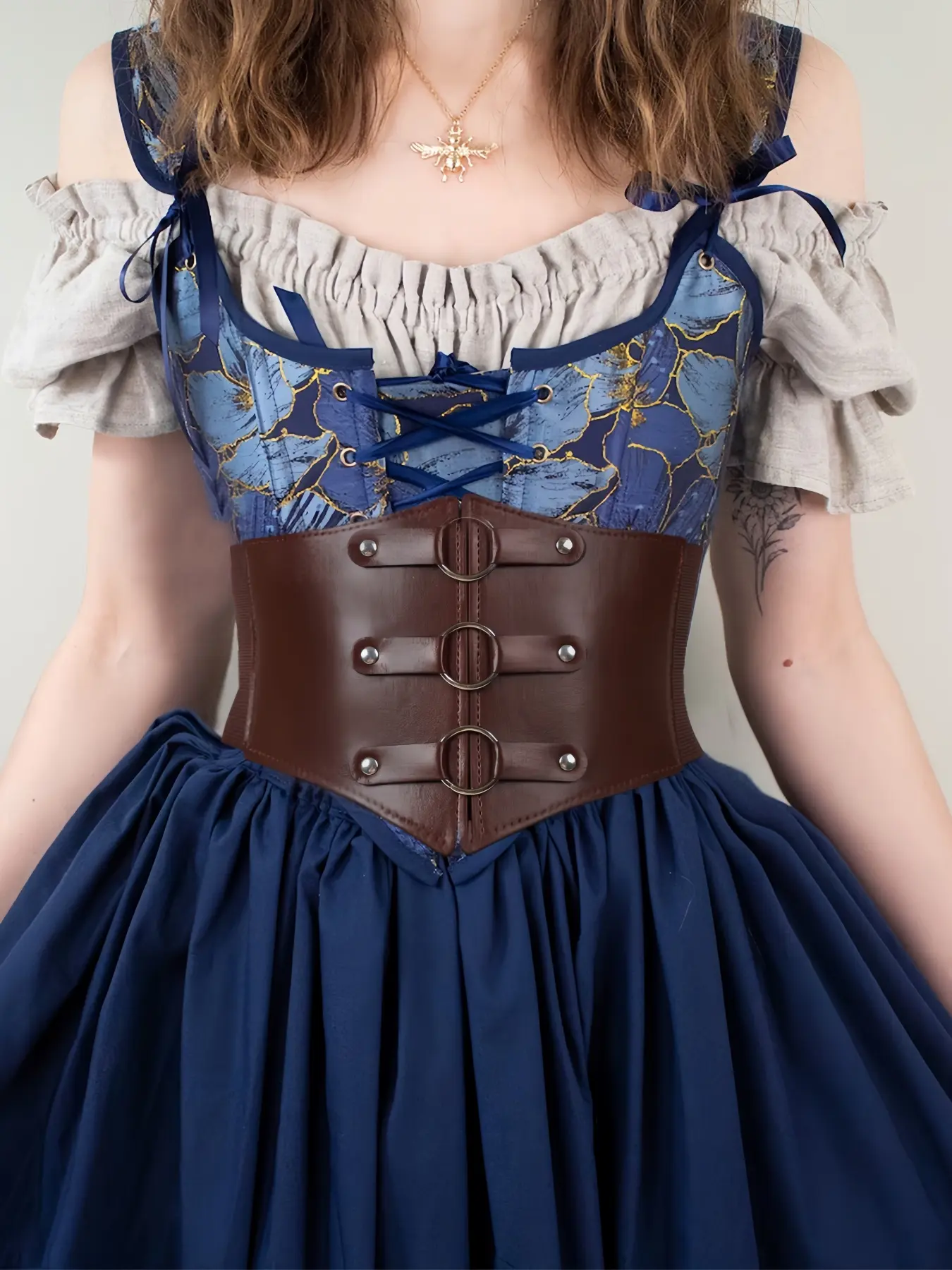 Women's Medieval Vintage Wide Belt, Viking Renaissance Waistband, Halloween Larp Role Play Cosplays Dress Up Costume Accessory, Floral Printed Corset, All Seasons Casual Style