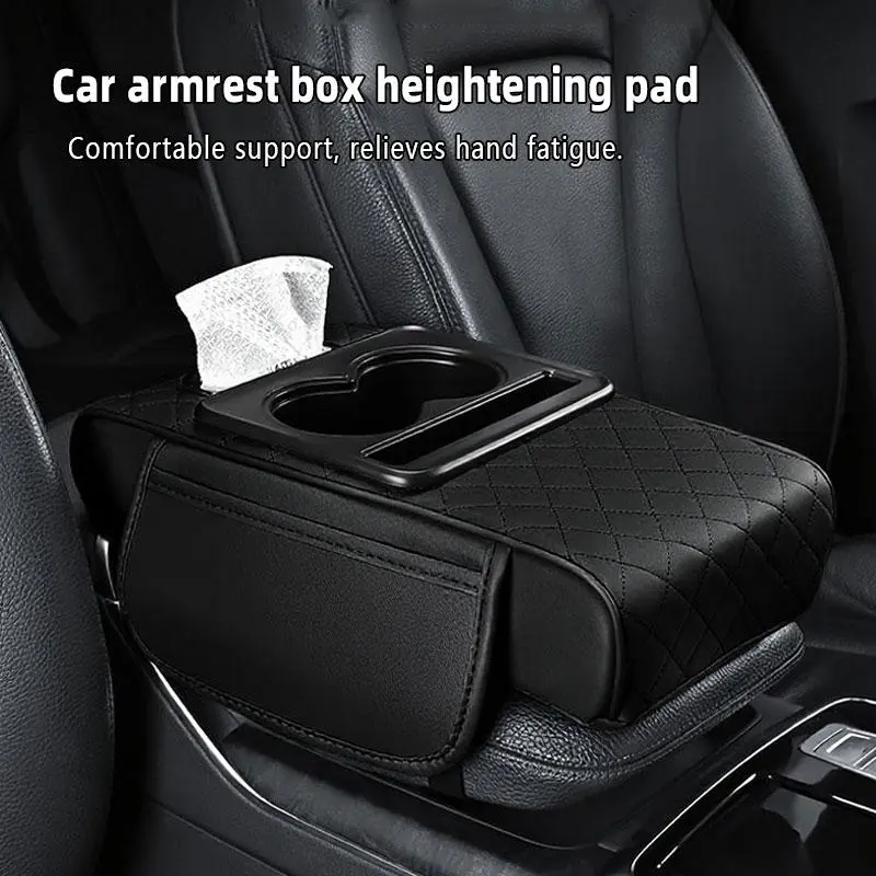 Universal Fit Car Armrest Storage Pouch, Multifunctional Center Console Armrest Pad with Cup Holder & Phone Organizer, Car Interior Accessory for Long Drives