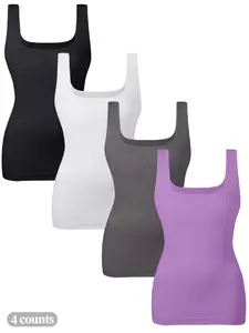 Women's Square Neck Seamless Shapewear Tank Top, Tummy Control Shapewear Top, Solid Color Ladies Shapewear for All Seasons
