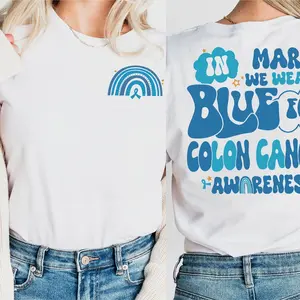 In March We Wear Blue For Colon Cancer Awareness Tee, Colon Cancer Awareness Shirt, Blue Ribbon Sweatshirt, Oncology Nurse Shirt D