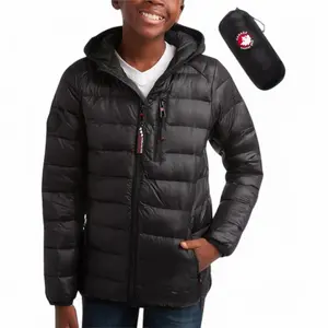 Canada Weather Gear Boys' Puffer Jacket - Lightweight Packable Bubble Coat, Water Resistant Outerwear Jackets for Boys - Black/Black Patch, 14-16