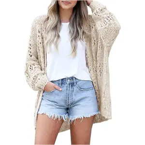 Womens Crochet Cardigan Sweater Kimonos Boho Solid Color Oversized Summer Open Front Outwear