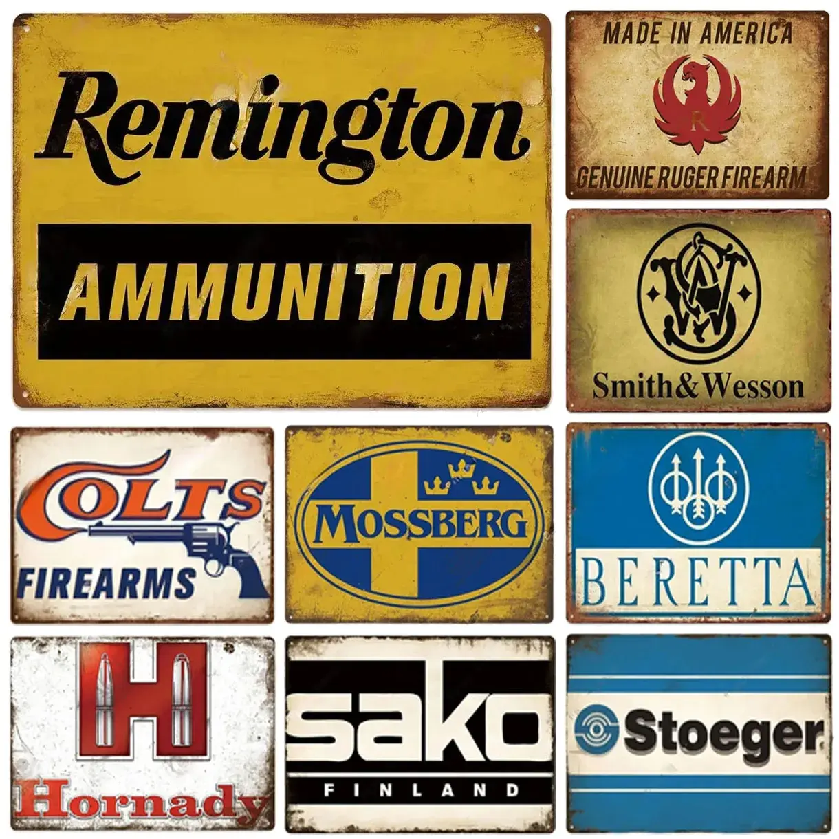 12x8 in Vintage Stoeger Beretta Metal Tin Sign, Collectible Home Signs, Decorative Iron Wall Plaque Art Poster for Man Cave (Home Supplies), Home Decor Products, Bar Signs