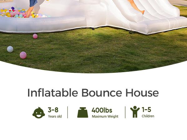 Outfunny White Bounce House with Slide, Inflatable Bouncy House for Kids 3-8 w/Ball Pit, Outdoor & Indoor, Bounce Area 8'x8', Capacity 400 lb