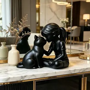 Girl and Cat Statue, Healing Desktop Ornament, Modern Minimalist Art Piece, Living Room Focal Point, Quiet Moments, Whispers with Cats