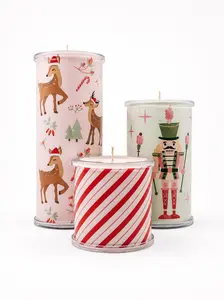 Retro Pink Holiday Wrap for Wrap A Candle Base | Nutcracker, Reindeer & Candy Cane Design | Soft Pastel Holiday Décor | Reusable Candle Wrap