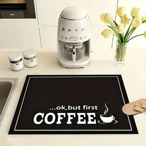Coffee Machine Mat, Dish Drying Pad, Non-Slip Washable Algae Clay Dryer, Coffee Theme Design, Perfect Bar Decor, Kitchen Countertop, Coffee Table Mat