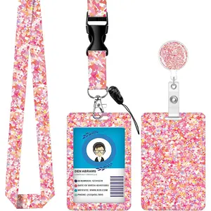 Lanyards for ID Badge Holder for Women Cute, Teacher Lanyard with ID Holder Clip,Retractable  Badge Reel Heavy Duty, Teacher Nurse Work Office Gifts (Floral Hearts)