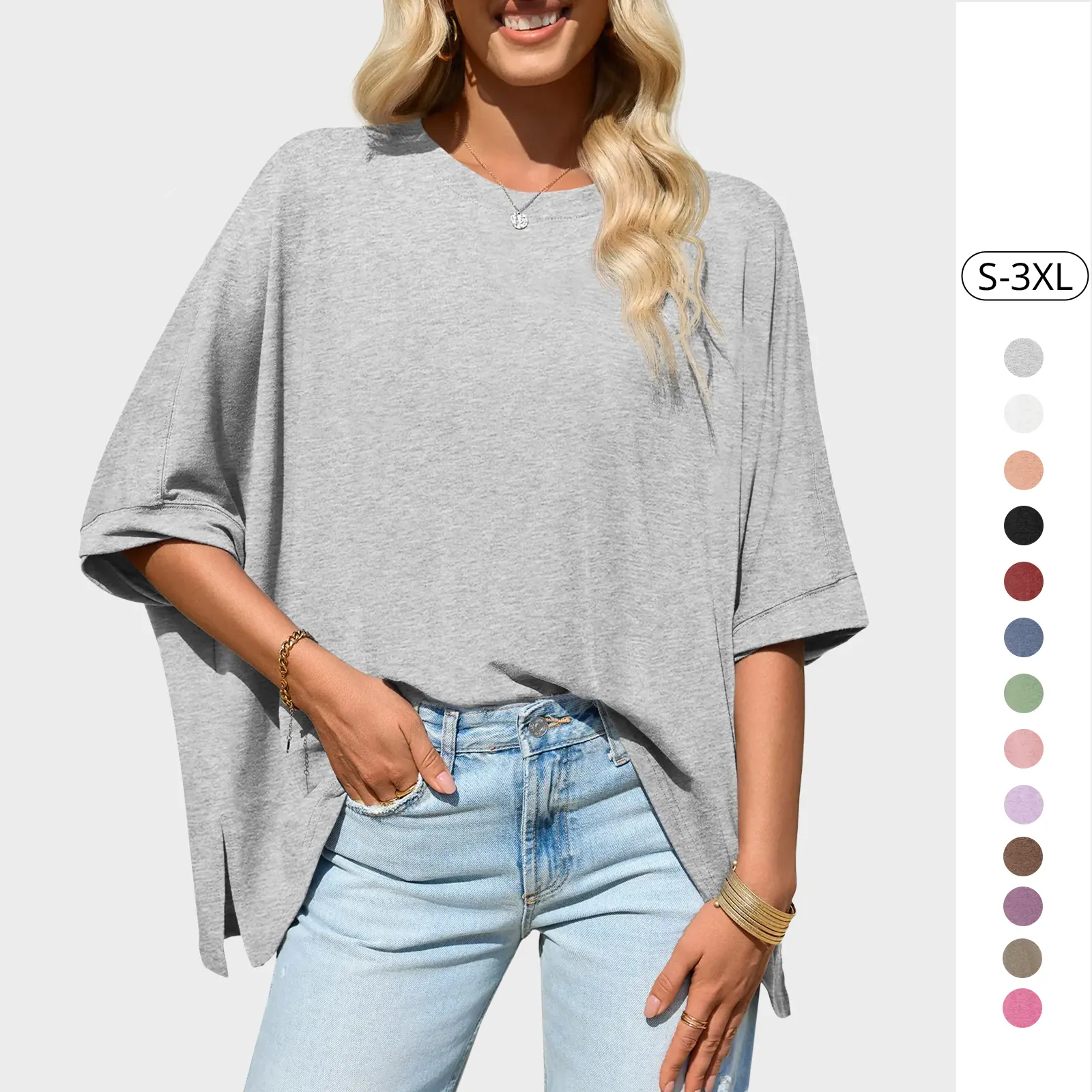 Tankaneo Womens Oversized Tshirts Batwing Short Sleeve Asymmetric Hem Tops Summer Casual Loose Fit Tunic Tee Shirts