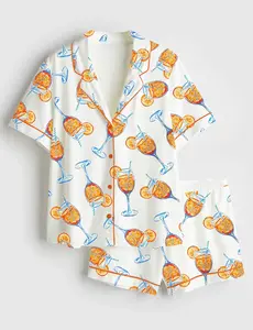 Women's Aperol Spritz Trio Watercolor Short Sleeve Satin Pajama Set, Unique PJs with Design, Matching Family Sleepwear Set, Satin Pajama Set For Men Women Kids