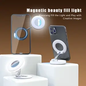 3-in-1Magnetic Beauty Selfie Light for Phones -LED Ring Light , Mirror and PhoneStand -Portable Rechargeable Fill Light for Smart Phone Photography, Camera Video, Girl