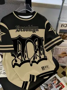 American Street Style Athletic Streetwear Flame Jersey Digital Elements Men's T-Shirt, Sporty Slim-Fitting Top, All over Print, No Button or Zipper