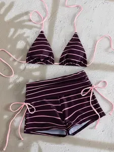 Women's Fashion Two-Piece Swimsuit, Drawstring Swimsuit Set, Stylish Split Bikini Set, Comfortable Beachwear, Perfect for Pool Parties & Vacations