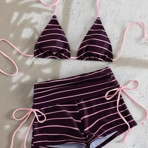 Women's Fashion Two-Piece Swimsuit, Drawstring Swimsuit Set, Stylish Split Bikini Set, Comfortable Beachwear, Perfect for Pool Parties & Vacations, Tie Back Bikinis, Drawstring Bathing Suits, Summer Bikini, Bikini Outfits
