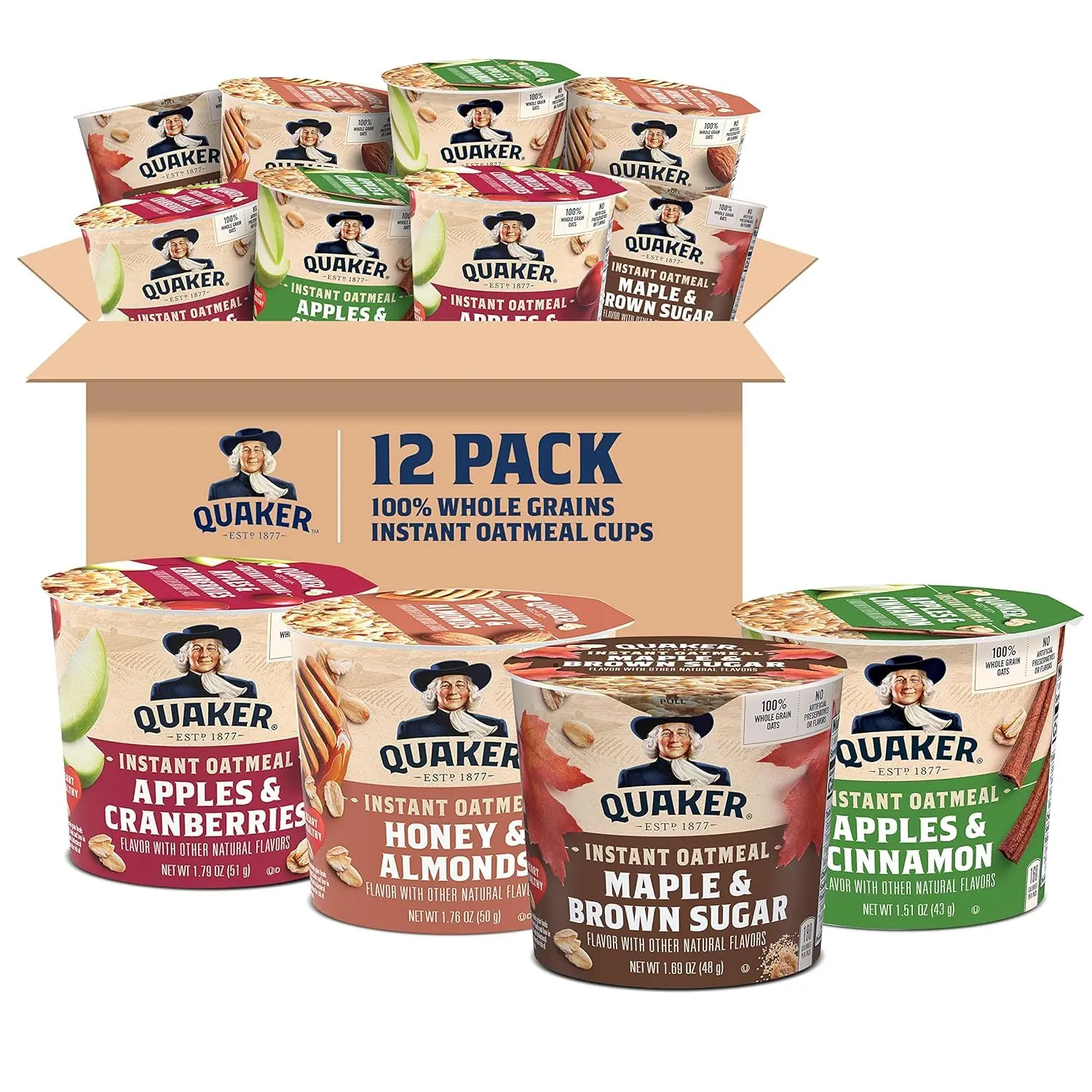 Quaker Instant Oatmeal Express Cups Variety Pack, 4 Flavors, 12 Single Serve Cups, Quick & Easy Hot Breakfast Oats
