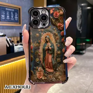Trendy Case for iPhone11/12/13/14/15/16/promax Virgin Mary pattern Ultra Thin & Shockproof | Cute Pick for Girls