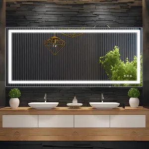 White LED Bathroom Mirror 84x32 inch with Front and Backlight, Large Dimmable Wall Mirrors with Anti-Fog, Shatter-Proof, Memory, 3 Colors, Double LED Vanity Mirror
