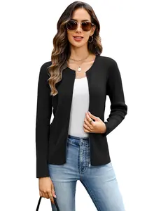 Totatuit Women's Long Sleeve Zip Up Sweater Lightweight Cardigan Crew Neck Tops Zipper Knitted Jacket