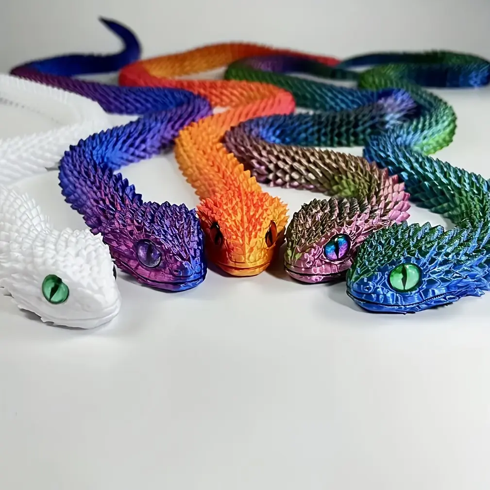 16Pcs 3D Printed Flexible Joint Snake Figurines - Unique Eye Designs Ornaments, Collectible Figure Decor, Home Office Desktop Decoration, Ideal Holiday Gift