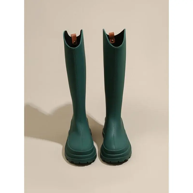 Women's Lab Waterproof Outdoor Rain Boots - PVC Upper, Elevated Thick Sole, Fashionable Simple Style Non-Plastic Footwear for Sports Use, Elevated Sole