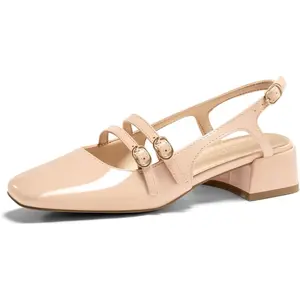 Coutgo Women's Mary Jane Chunky Low Heels Slingback Pumps Closed Square Toe Wedding Dress Shoes
